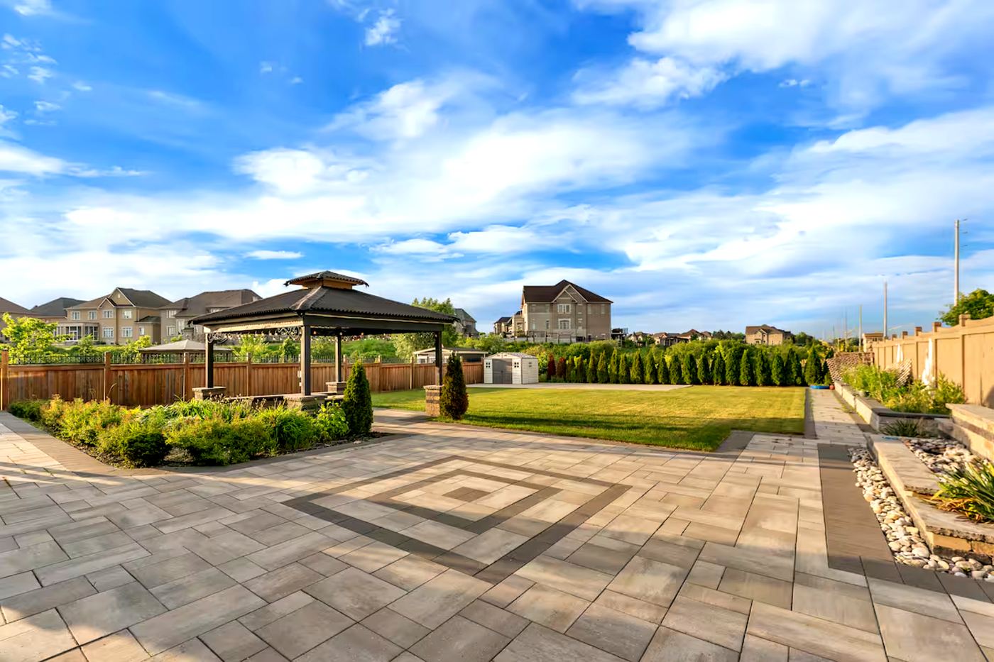 Backyard Gazebo & Stone Patio